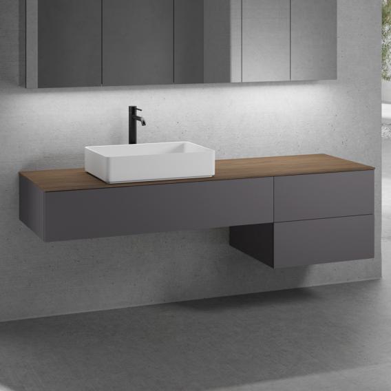 neoro n50 furniture set W: 180 cm with 3 pull-out compartments, washbasin W: 58 cm matt white, vanity unit matt graphite, countertop walnut