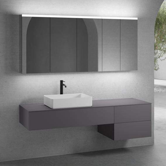 neoro n50 furniture set W: 180 cm with 3 pull-out compartments, washbasin W: 58 cm matt white, with mirror cabinet, vanity unit and countertop matt graphite