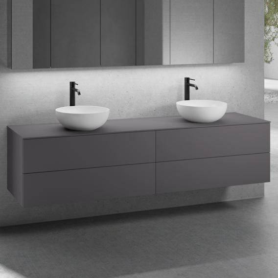 neoro n50 furniture set W: 200 cm with 4 pull-out compartments, 2 washbasins Ø 40 cm matt white, vanity unit and countertop matt graphite