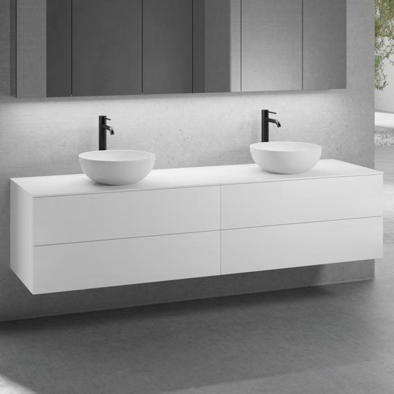 neoro n50 furniture set W: 200 cm with 4 pull-out compartments, 2 washbasins Ø 45 cm matt white, vanity unit and countertop matt white