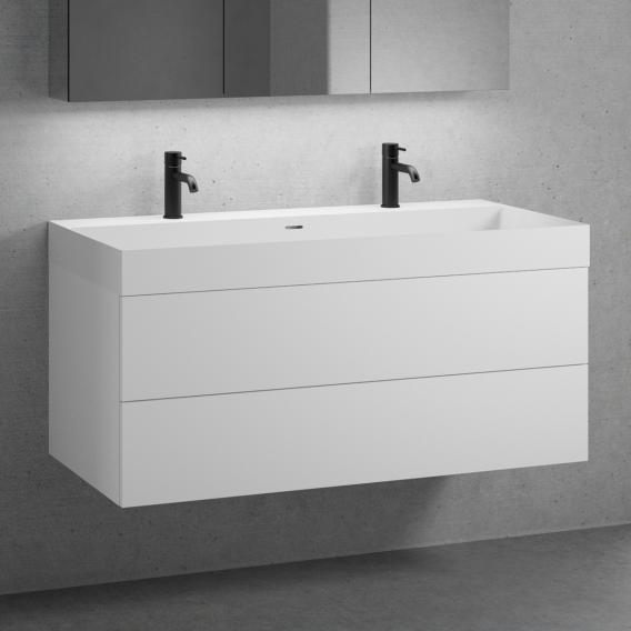 neoro n50 vanity unit W: 120 cm with 2 pull-out compartments, double washbasin with 2 tap holes, matt white, vanity unit matt white