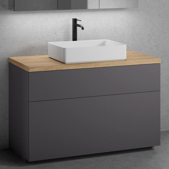neoro n50 vanity unit W: 120 cm with 2 pull-out compartments, washbasin W: 58 cm matt white, vanity unit matt graphite, countertop oak