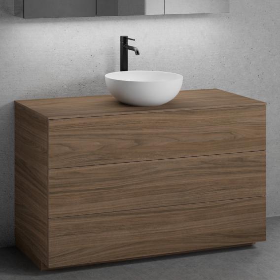 neoro n50 vanity unit W: 120 cm, with 3 pull-out compartments, washbasin Ø 40 cm matt white, vanity unit and countertop walnut