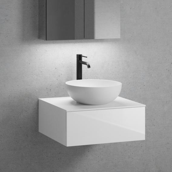 neoro n50 vanity unit W: 60 cm with 1 pull-out compartment, washbasin Ø 40 cm matt white, vanity unit and countertop white high gloss