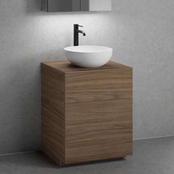 neoro n50 vanity unit W: 60 cm, with 2 pull-out compartments, washbasin Ø 40 cm matt white, vanity unit and countertop walnut
