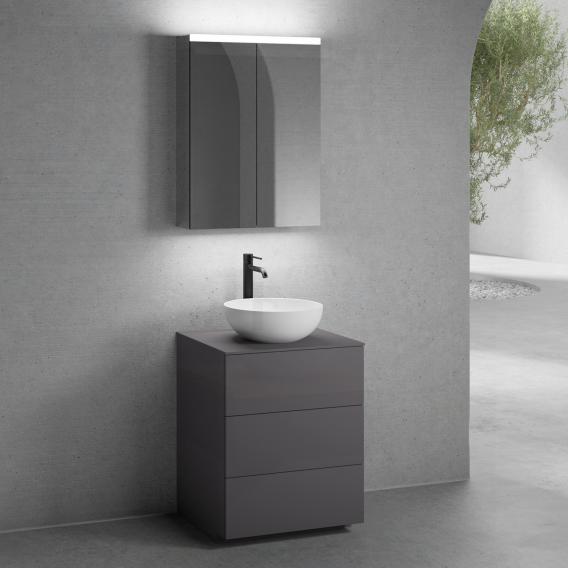 Neoro N50 Vanity Unit W 60 Cm With 3, Black Pull Out Mirror For Bathroom