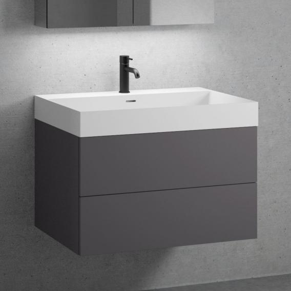 neoro n50 vanity unit W: 80 cm, with 2 pull-out compartments, washbasin with 1 tap hole, matt white, vanity unit matt graphite