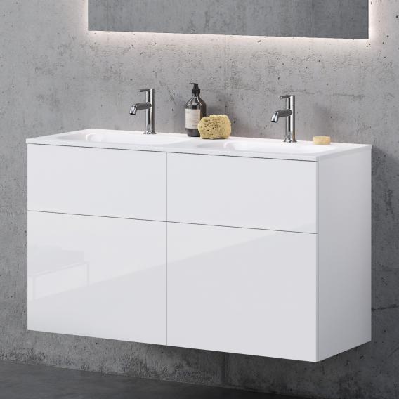 neoro n50T46 double washbasin softcube with vanity unit with 4 pull-out compartments front white high gloss / corpus white high gloss, WB white