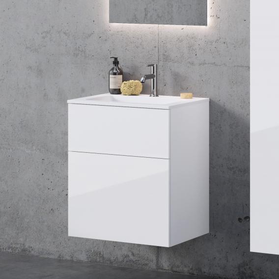 neoro n50T46 vanity unit W: 60 cm with 2 pull-out compartments, rectangular washbasin white, vanity unit white high gloss