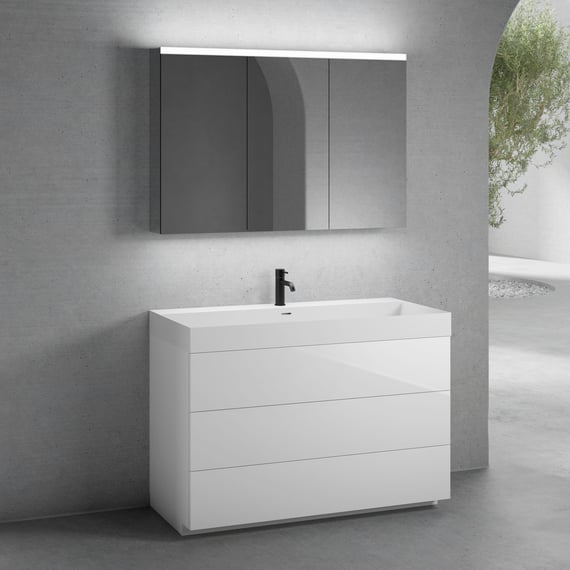 Mobile Lavabo ORNA Effetto Cemento/Bianco, Con Anta E 3 Scomparti Aperti, Per Bagno, 60x60x30 Cm