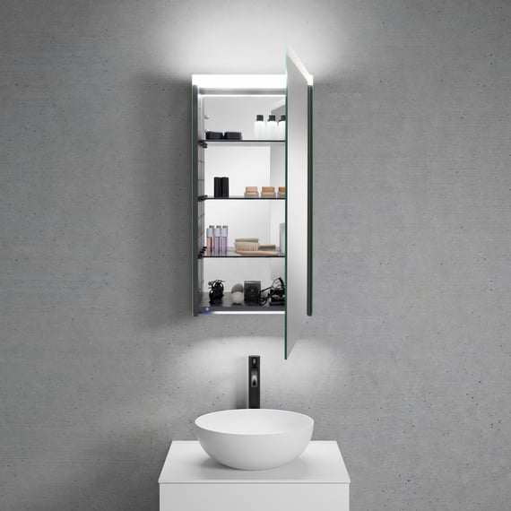 Armoire de toilette lumineuse avec miroir et prise - 120 cm portes à gauche