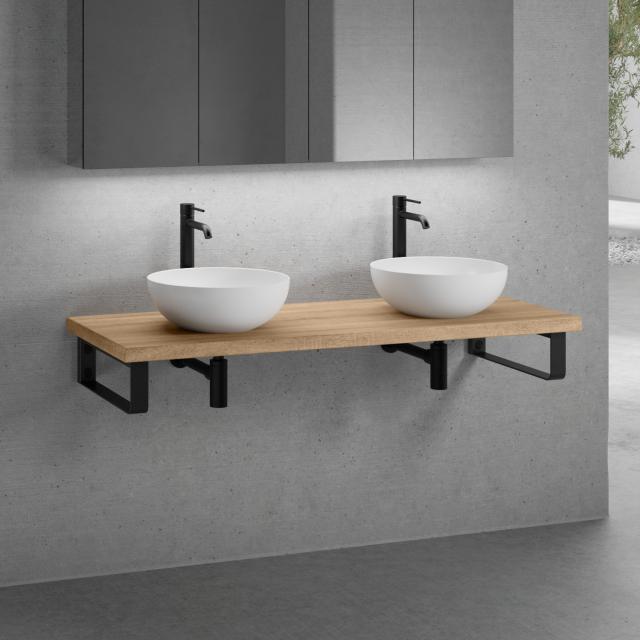 neoro n50 2 lavabos à poser avec plan de toilette en bois massif sans découpe Support de plan de toilette noir mat