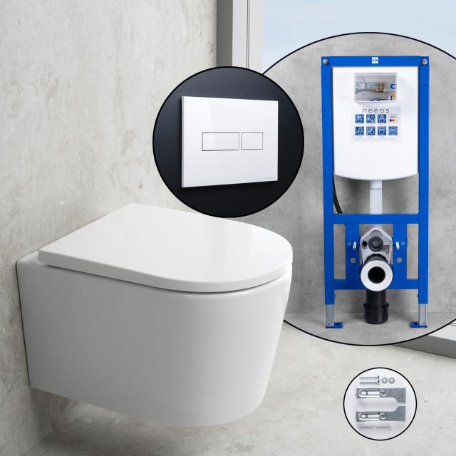 neoro n50 complete SET wall-mounted toilet with SilentPowerFlush with neeos pre-wall element, flush plate with rectangular button in white