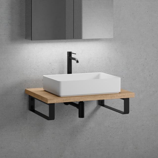 neoro n50 countertop washbasin with solid wood countertop without cut-out matt black countertop brackets