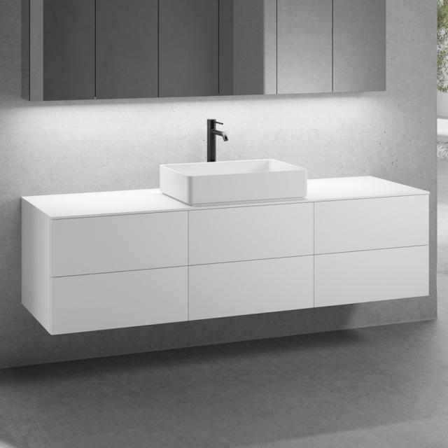 neoro n50 countertop washbasin with countertop and vanity unit with 6 pull-out compartments front matt white / corpus matt white, countertop matt white