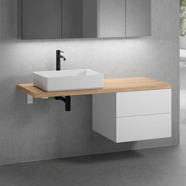 neoro n50 countertop washbasin with solid wood countertop and vanity unit with 2 pull-out compartments front matt white / corpus matt white, countertop oak