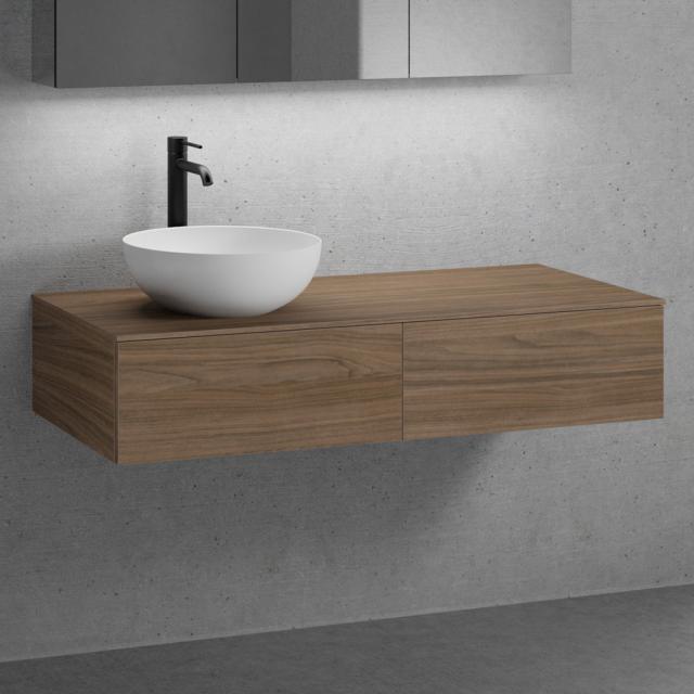 neoro n50 Ensemble de meubles l : 120 cm, 2 tiroirs, lavabo 40 cm blanc mat, meuble bas et plan de toilette noyer
