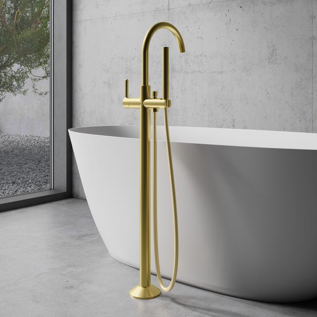 neoro n50 freestanding bath mixer including installation unit, brushed gold