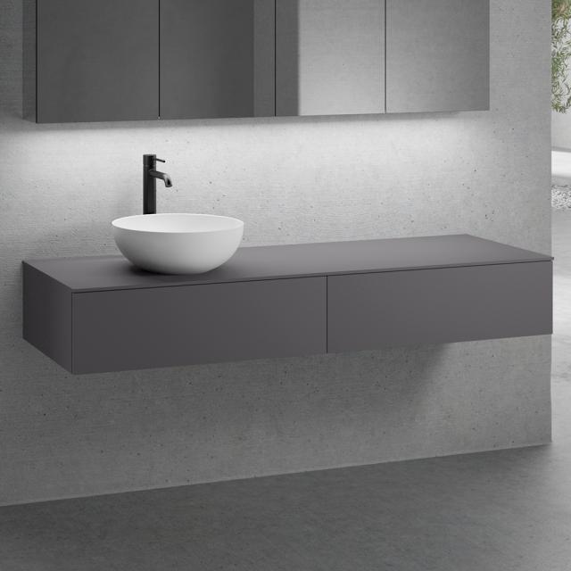 neoro n50 furniture set W: 160 cm with 2 pull-out compartments washbasin 40 cm matt white, vanity unit and countertop matt graphite