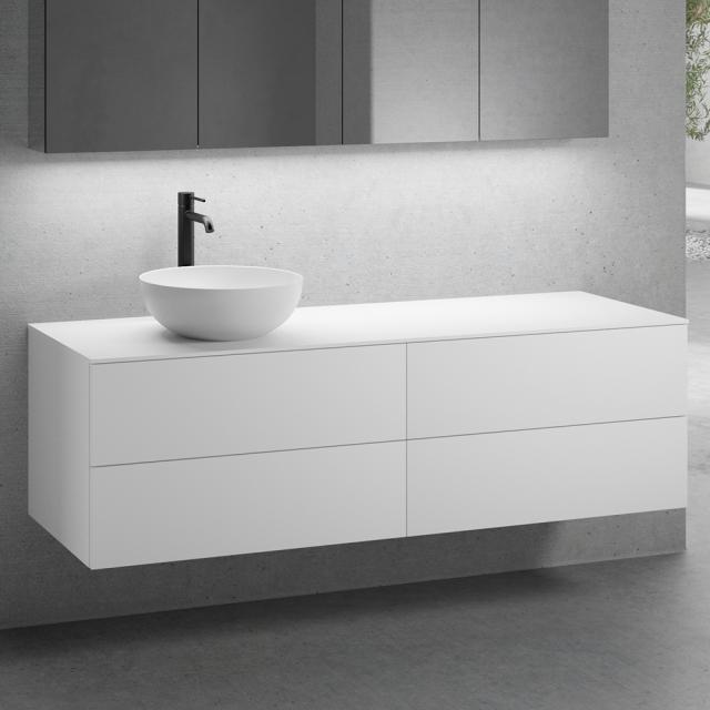 neoro n50 furniture set W: 160 cm with 4 pull-out compartments, washbasin Ø 40 cm matt white, vanity unit and countertop matt white