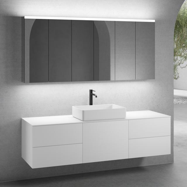 neoro n50 furniture set W: 180 cm with 5 pull-out compartments, washbasin W: 58 cm matt white, with mirror cabinet, vanity unit and countertop matt white