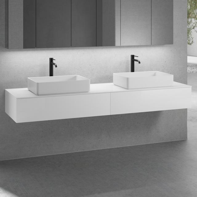 neoro n50 furniture set W: 200 cm with 2 pull-out compartments, 2 washbasins W: 58 cm matt white, vanity unit and countertop matt white