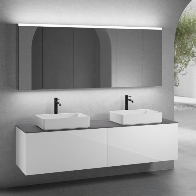 neoro n50 furniture set W: 200 cm with 2 pull-out compartments, 2 washbasins W: 58 cm matt white, with mirror cabinet, vanity unit white high gloss, countertop matt graphite