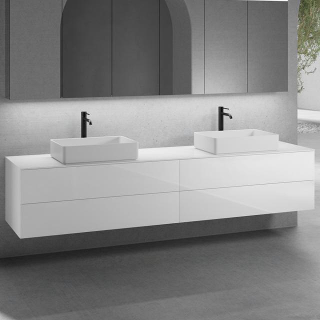 neoro n50 furniture set W: 240 cm with 4 pull-out compartments, 2 washbasins W: 58 cm matt white, vanity unit and countertop white high gloss