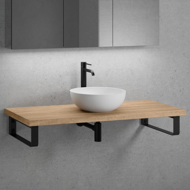 neoro n50 Lavabo à poser avec plan de toilette en bois massif sans découpe Support de plan de toilette noir mat