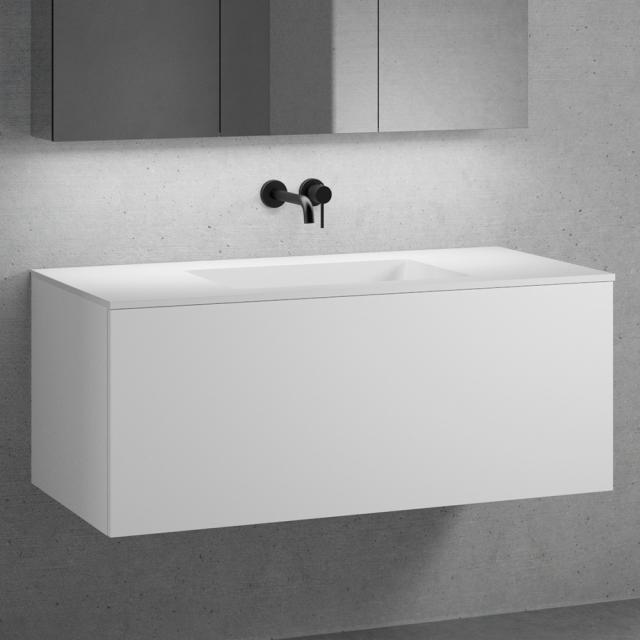 neoro n50 Meuble bas l : 120 cm, 1 tiroir, lavabo blanc mat sans trou percé, meuble bas blanc mat