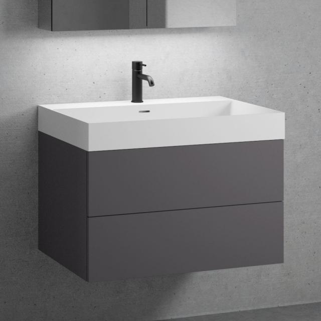neoro n50 Meuble bas l : 80 cm, 2 tiroirs, lavabo blanc mat avec 1 trou percé meuble bas graphite mat