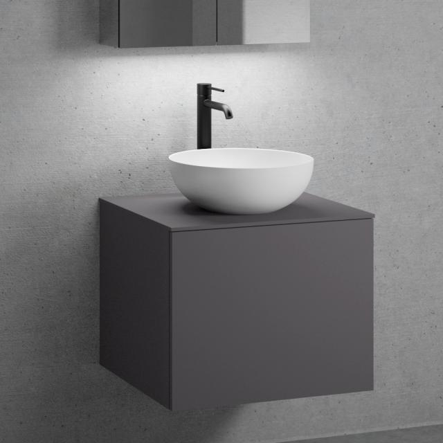 neoro n50 vanity unit W: 60 cm, with 1 pull-out compartment, washbasin Ø 40 cm matt white, vanity unit and countertop matt graphite