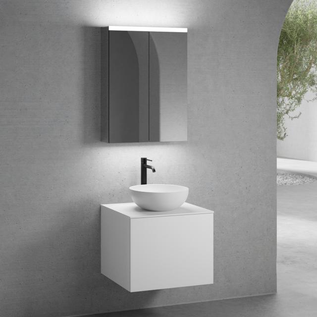 neoro n50 vanity unit W: 60 cm with 1 pull-out compartment, washbasin Ø 40 cm matt white, with mirror cabinet, vanity unit and countertop matt white