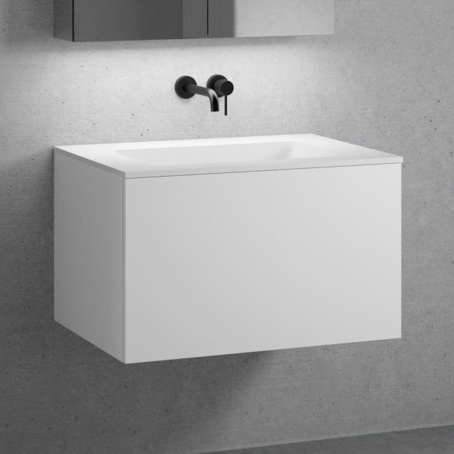 neoro n50 vanity unit W: 80 cm, with 1 pull-out compartment, washbasin without tap hole matt white, vanity unit matt white