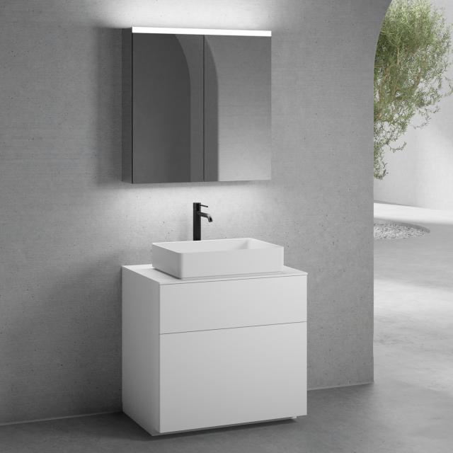 neoro n50 vanity unit W: 80 cm with 2 pull-out compartments, washbasin W: 58 cm matt white, with mirror cabinet, vanity unit and countertop matt white