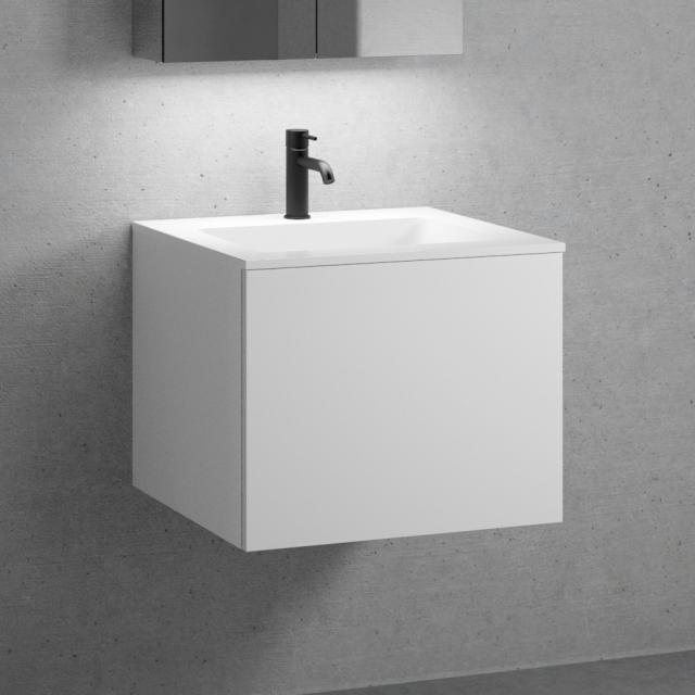 neoro n50 washbasin with vanity unit with 1 pull-out compartment front matt white / corpus matt white, WB white, with 1 tap hole