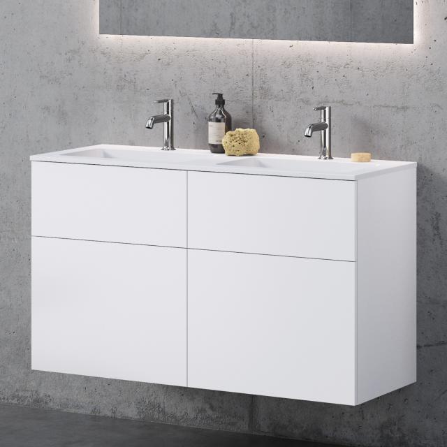 neoro n50T46 double washbasin rectangular with vanity unit with 4 pull-out compartments front matt white / corpus matt white, WB matt white