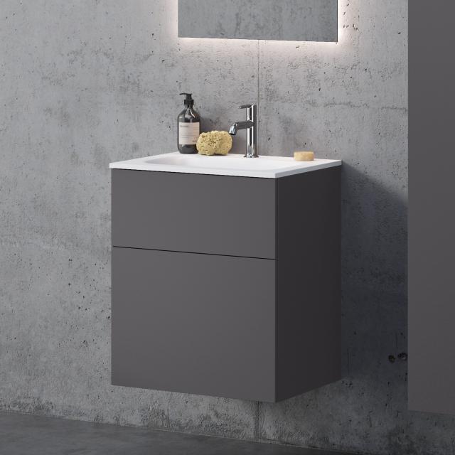 neoro n50T46 vanity unit W: 60 cm, with 2 pull-out compartments, softcube washbasin matt white, vanity unit matt graphite