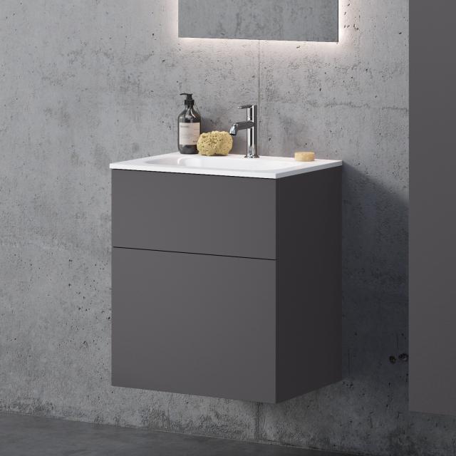 neoro n50T46 vanity unit W: 60 cm with 2 pull-out compartments, Softcube washbasin white, vanity unit matt graphite
