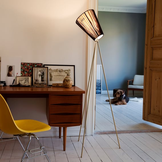 wood and gold floor lamp