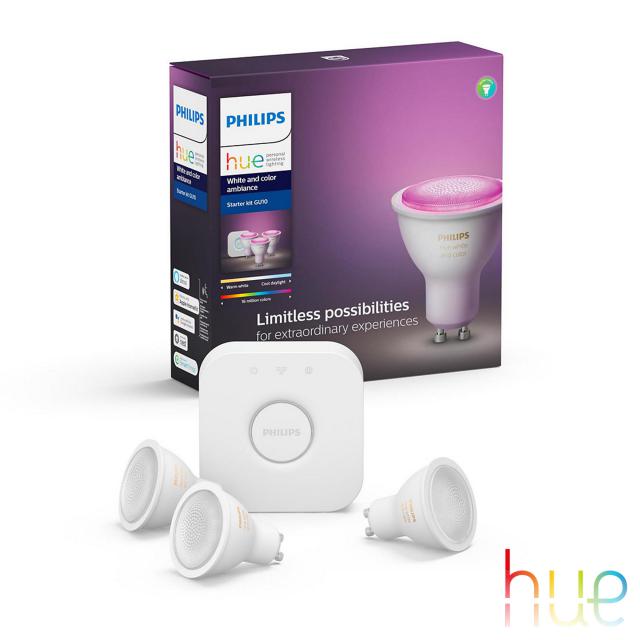 PHILIPS Hue White and Color starter set of 3 with bridge and dimmer switch, GU10, 5.7 Watt