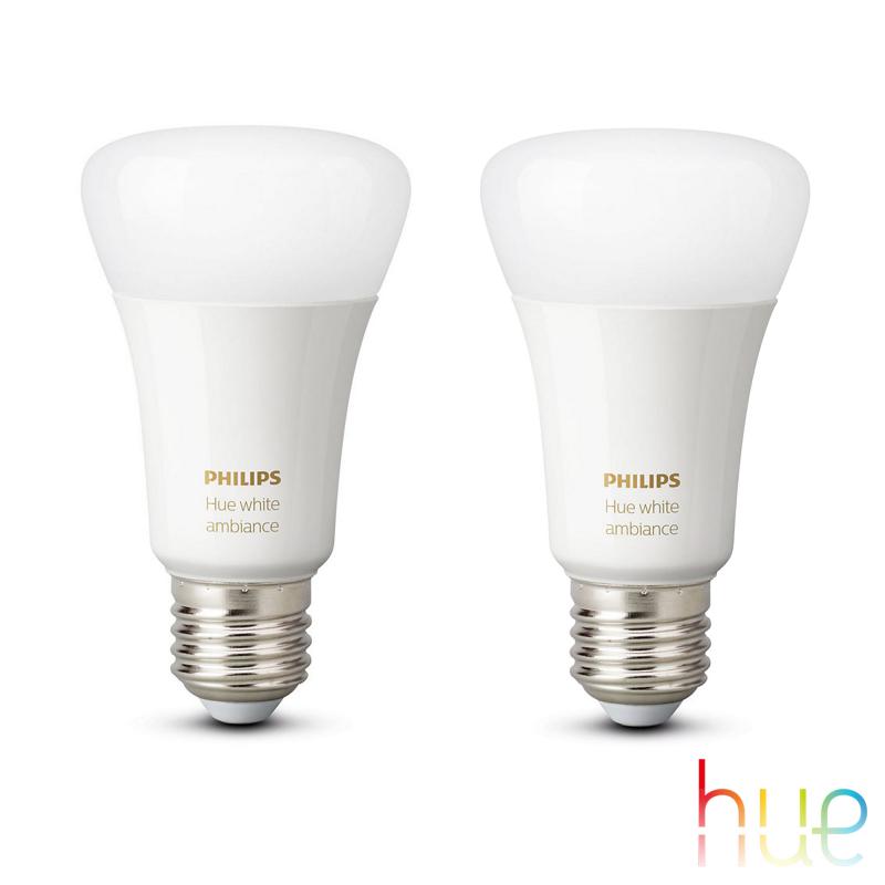 PHILIPS Hue White Ambiance LED E27, 9,5 watts, pack double, 8719514328242