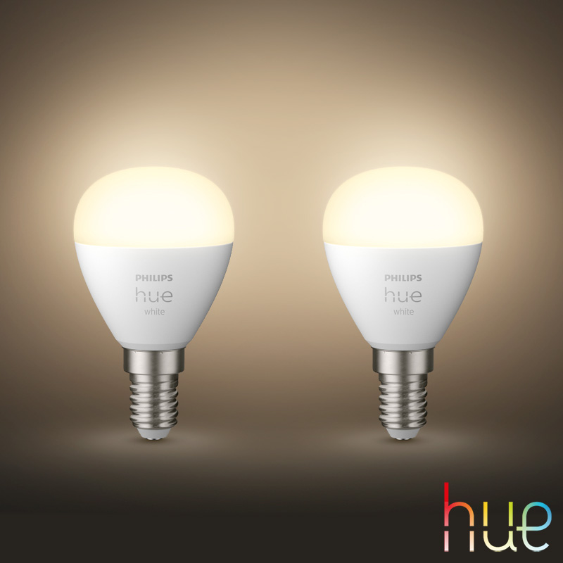 PHILIPS Hue White LED E14 Luster, 5,7 watts, pack double, 8719514356771