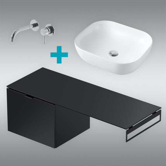 PREMIUM 100 washbasin with vanity unit and basin fitting front/corpus silk matt black, fitting chrome