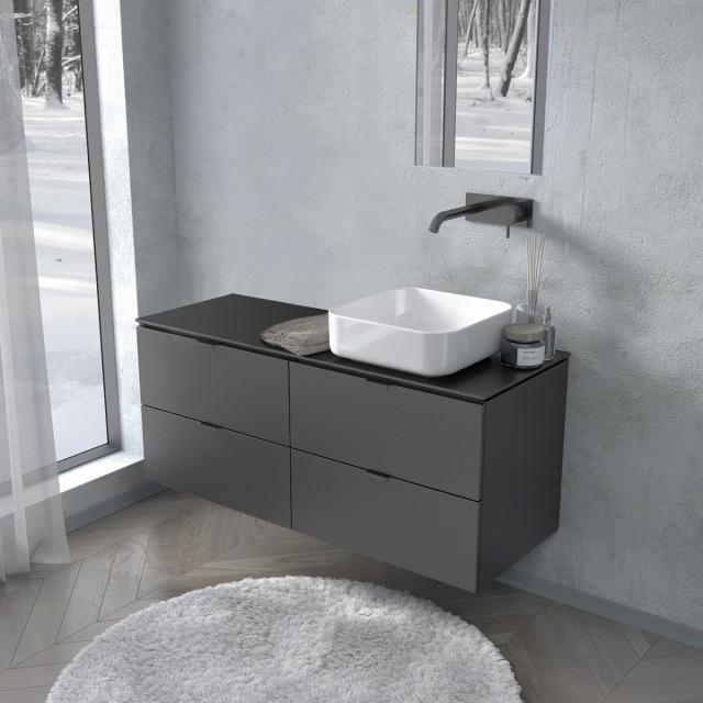 evineo ineo2.5 console with vanity unit with 4 pull-out compartments silk matt black, handle matt black