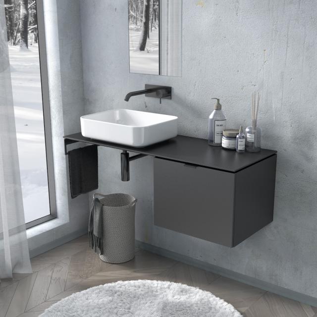 evineo ineo2.5 countertop with low cabinet with 1 pull-out compartment silk matt black, handle matt black
