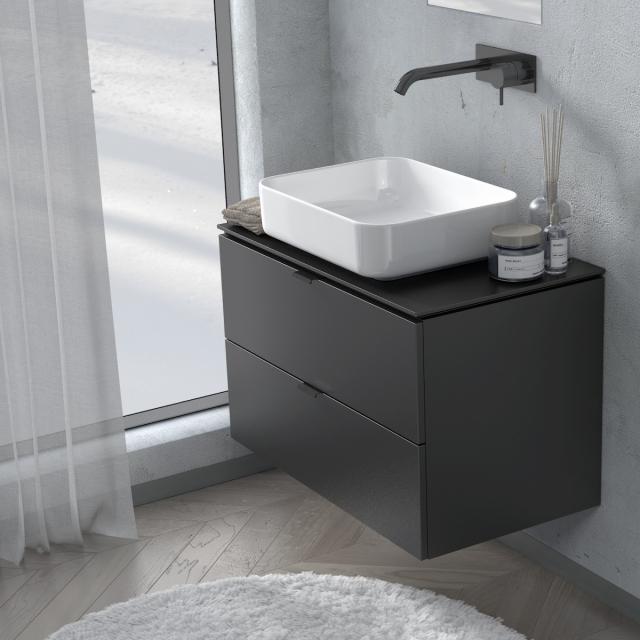 PREMIUM 100 Plan de toilette avec meuble sous-lavabo et 2 tiroirs Façade noir mat soyeux/corps du meuble noir mat soyeux, poignée noir mat