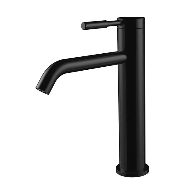 PREMIUM 100 single lever basin fitting, tall with Push-Open waste valve, matt black