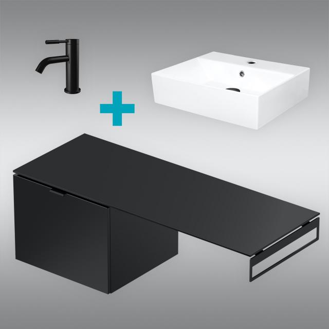 PREMIUM 100 washbasin with vanity unit and basin fitting front/corpus silk matt black, fitting matt black