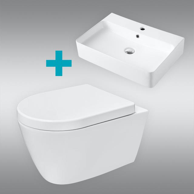 PREMIUM 100 washbasin with wall-mounted toilet, rimless, with toilet seat